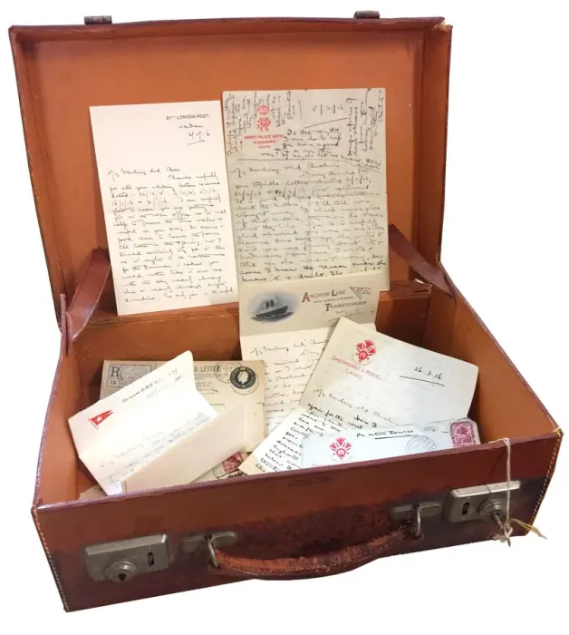 Framed Print : Letters from Albert Auerbach, arranged in a leather case