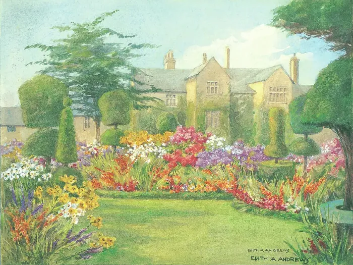 Framed Print : Levens Hall Cumbria Garden Flowers Watercolour Framed Print : Levens Hall Cumbria Garden Flowers Watercolour