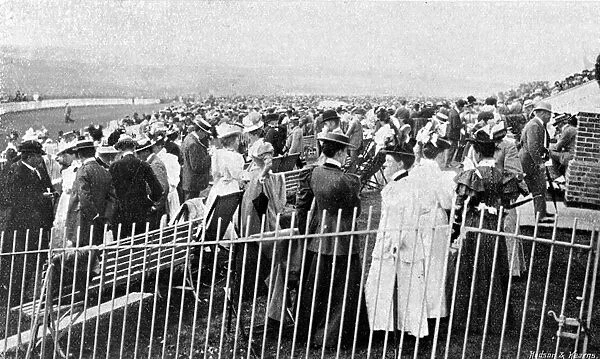 Lewes racecourse, Sussex, with a large crowd