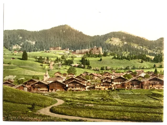 Framed Print : Leysin, general view of village and hotels, Nand, Canton of Framed Print : Leysin, general view of village and hotels, Nand, Canton of