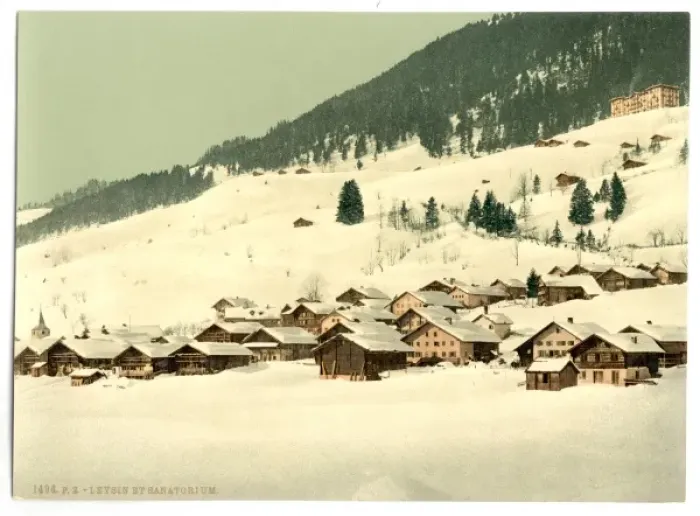 Framed Print : Leysin, the village and sanatorium in winter, Nand, Canton o Framed Print : Leysin, the village and sanatorium in winter, Nand, Canton o