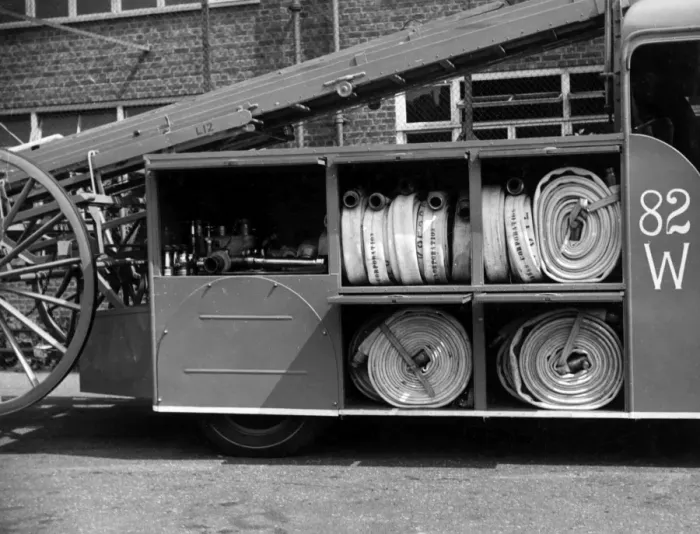 Framed Print : LFB Merryweather fire engine with stored hoses Framed Print : LFB Merryweather fire engine with stored hoses