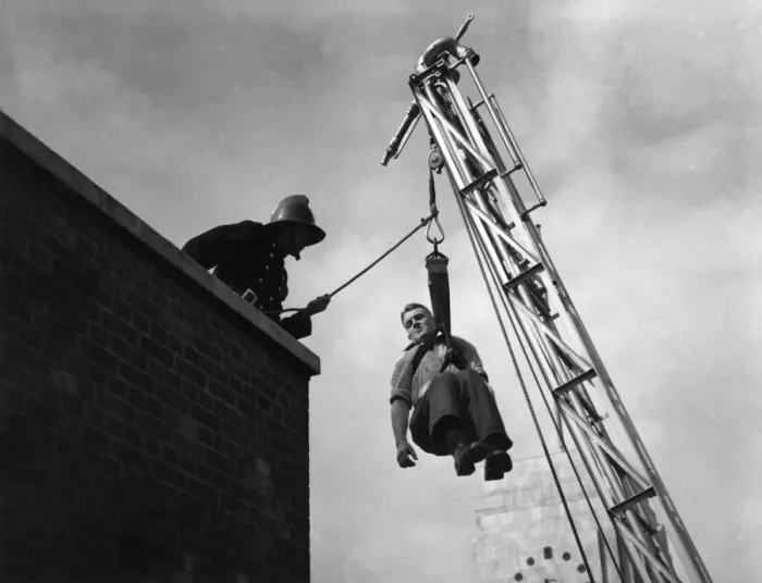 Framed Print : LFB turntable ladder in action, with rescued person Framed Print : LFB turntable ladder in action, with rescued person