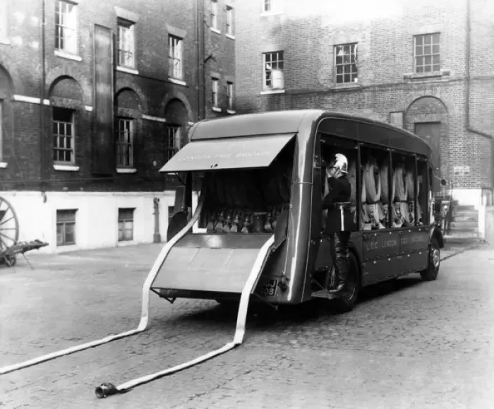 Framed Print : LFB vehicle with hosepipes folded up inside Framed Print : LFB vehicle with hosepipes folded up inside