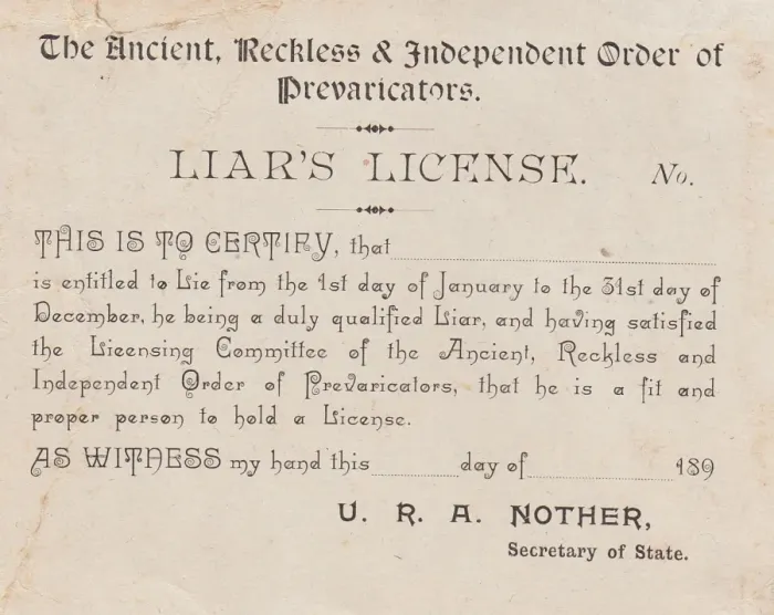 Framed Print : Liars License Card Framed Print : Liars License Card