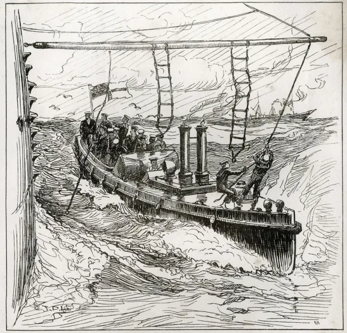 Framed Print : Liberty Men head off on shore leave aboard a Picket Boat Framed Print : Liberty Men head off on shore leave aboard a Picket Boat