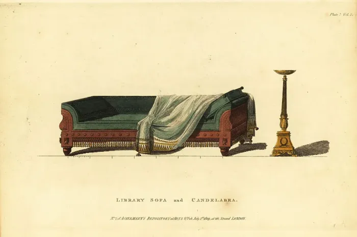 Framed Print : Library sofa in carved mahagony with green Morocco leather Framed Print : Library sofa in carved mahagony with green Morocco leather