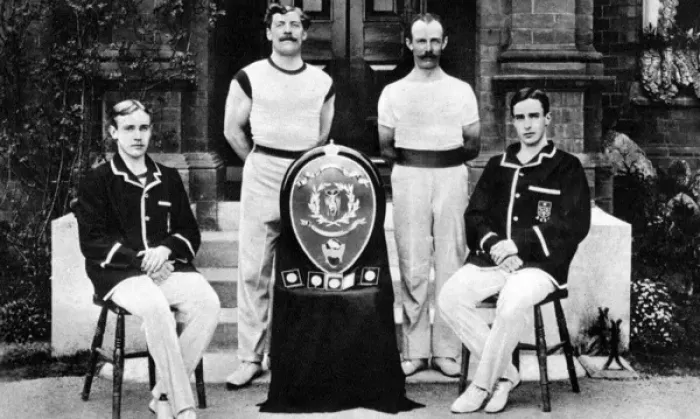 Framed Print : Lidderdale brothers with trophy, 1906 Framed Print : Lidderdale brothers with trophy, 1906