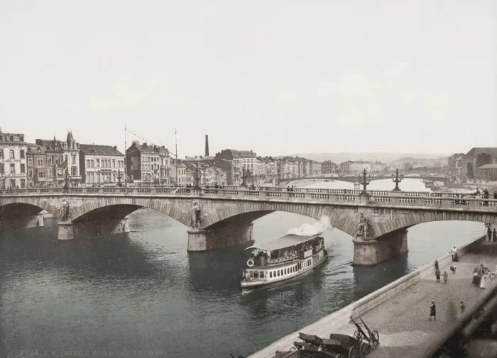 Framed Print : Liege, Belgium Pont des Arches, boat Framed Print : Liege, Belgium Pont des Arches, boat