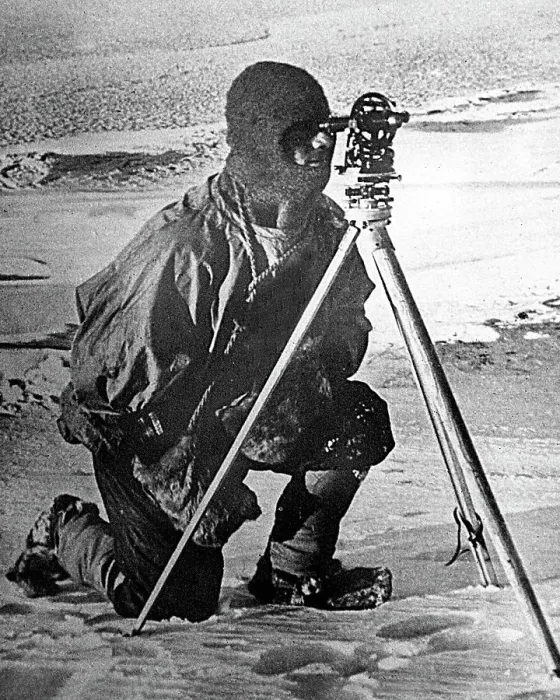 Framed Print : Lieut. Evans with his theodolite Framed Print : Lieut. Evans with his theodolite