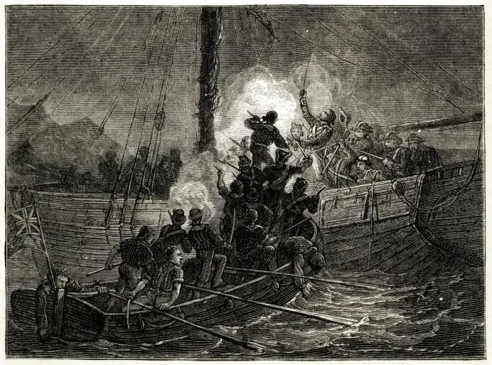 Framed Print : Lieutenant Edward Nicolls boarding a French privateer cutter, the Albion Framed Print : Lieutenant Edward Nicolls boarding a French privateer cutter, the Albion
