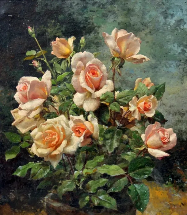 Framed Print : Still life of pink roses by Fortunino Matania Framed Print : Still life of pink roses by Fortunino Matania