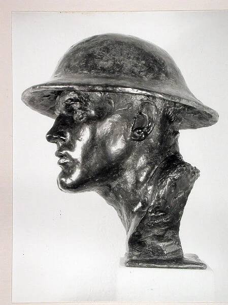 Life size head of a WWI Tommy wearing a Brodie Helmet