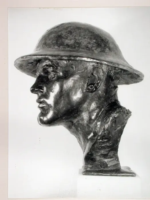 Framed Print : Life size head of a WWI Tommy wearing a Brodie Helmet Framed Print : Life size head of a WWI Tommy wearing a Brodie Helmet