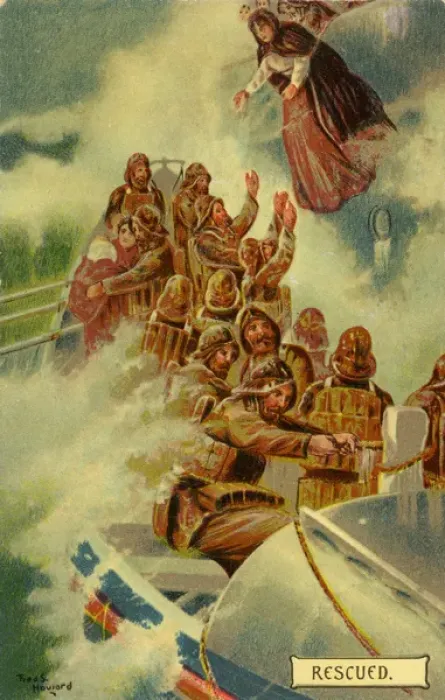 Framed Print : Lifeboat. Lifeboatmen rescuing passengers from a stricken ship in high seas. Date: 1904 Framed Print : Lifeboat. Lifeboatmen rescuing passengers from a stricken ship in high seas. Date: 1904