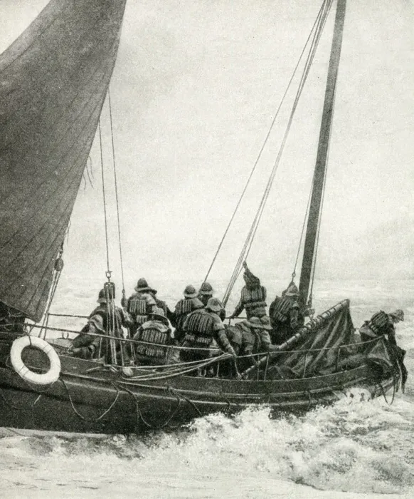 Framed Print : Lifeboat crew in action at sea, English coast Framed Print : Lifeboat crew in action at sea, English coast