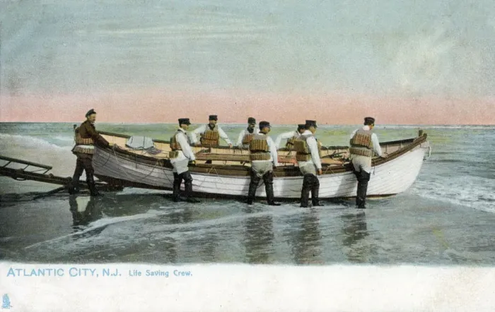 Framed Print : Lifeboat Crew and boat - Atlantic City, New Jersey, USA Date: 1908 Framed Print : Lifeboat Crew and boat - Atlantic City, New Jersey, USA Date: 1908