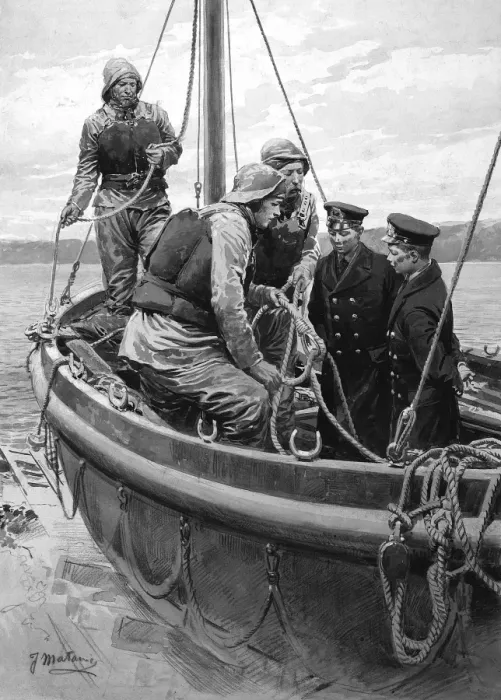 Framed Print : Lifeboat crew and two cadets in a boat Framed Print : Lifeboat crew and two cadets in a boat