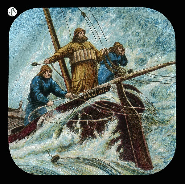 Lifeboat men in a rough sea