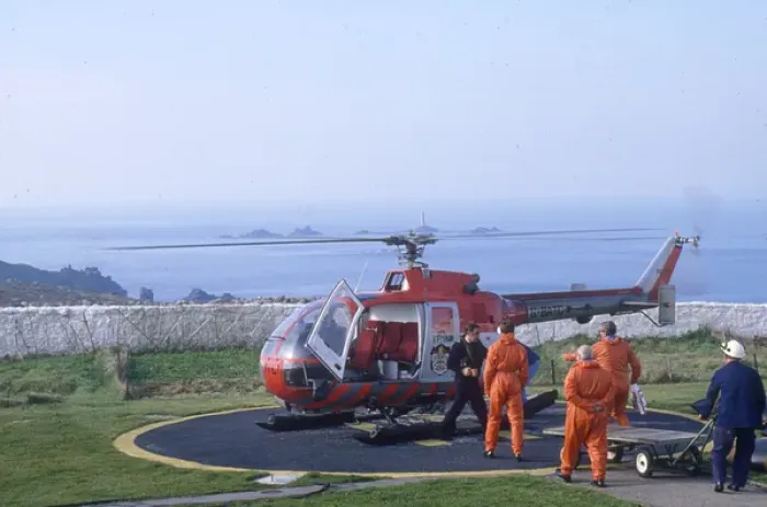 Framed Print : Lighthouse Keepers and Service Helicopter Framed Print : Lighthouse Keepers and Service Helicopter