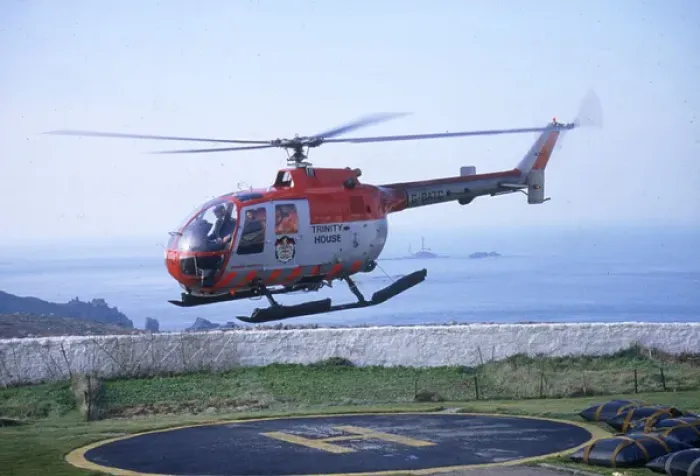 Framed Print : Lighthouse Keepers and Service Helicopter Framed Print : Lighthouse Keepers and Service Helicopter