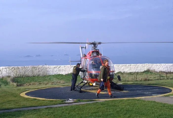 Framed Print : Lighthouse Keepers and Service Helicopter Framed Print : Lighthouse Keepers and Service Helicopter