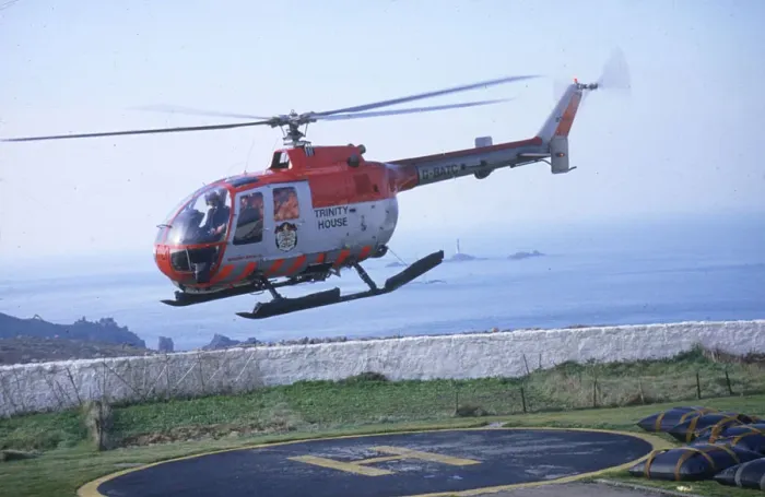 Framed Print : Lighthouse Keepers and Service Helicopter Framed Print : Lighthouse Keepers and Service Helicopter