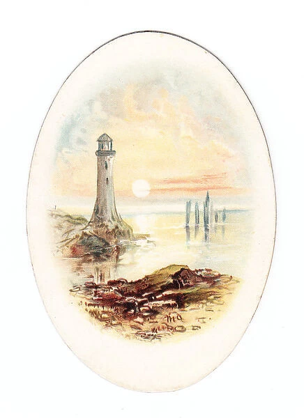 Lighthouse and seascape on a greetings card