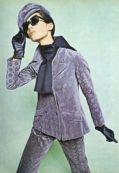 Lilac velvet trouser suit by Bagatel, 1966