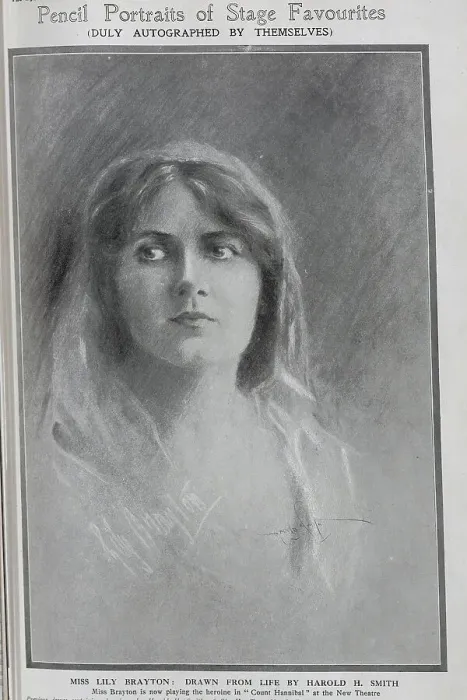 Framed Print : Lily Brayton, actress and singer(1876-1953), drawn from life by Harold H Smith. Pastel drawing with head scarf. Part of a series, Pencil portraits of Stage Favourites published in The Bystander Framed Print : Lily Brayton, actress and singer(1876-1953), drawn from life by Harold H Smith. Pastel drawing with head scarf. Part of a series, Pencil portraits of Stage Favourites published in The Bystander
