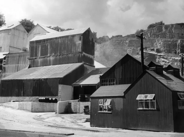 Framed Print : A limestone quarry in Derbyshire, England. Limestone is used extensively for making Framed Print : A limestone quarry in Derbyshire, England. Limestone is used extensively for making