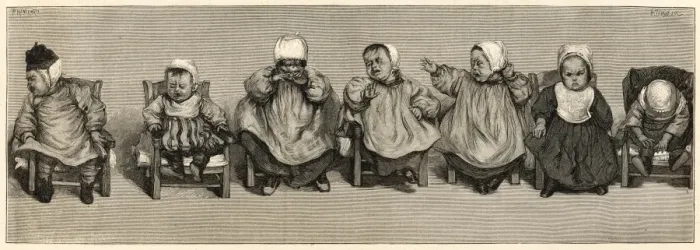 Framed Print : A line of crying babies Framed Print : A line of crying babies