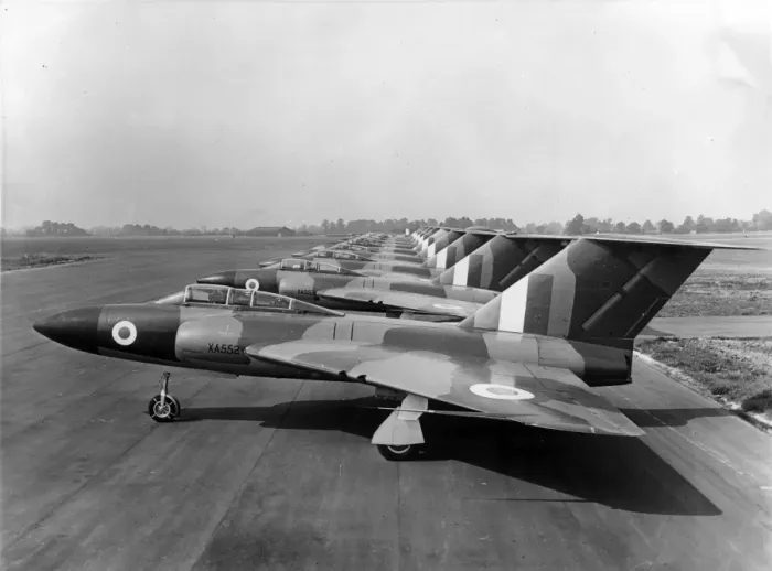 Framed Print : Line-up of development Gloster Javelins at Moreton Valence Framed Print : Line-up of development Gloster Javelins at Moreton Valence