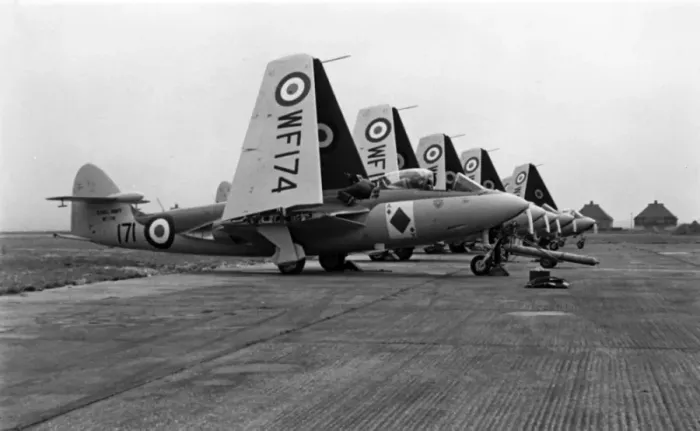 Framed Print : A line-up of Hawker Sea Hawk Is with wings folded Framed Print : A line-up of Hawker Sea Hawk Is with wings folded