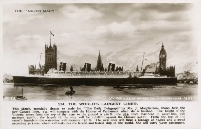 Framed Print : The Liner Queen Mary shown alongside Palace of Westminster Framed Print : The Liner Queen Mary shown alongside Palace of Westminster