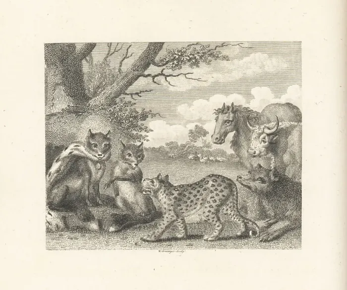 Framed Print : The Lion, the Fox and the Geese Framed Print : The Lion, the Fox and the Geese