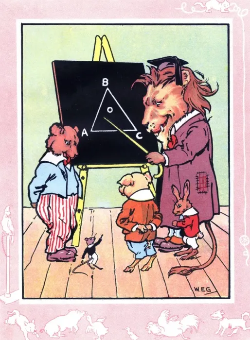 Framed Print : Lion teaches geometry to bear, mouse, pig and rabbit Framed Print : Lion teaches geometry to bear, mouse, pig and rabbit