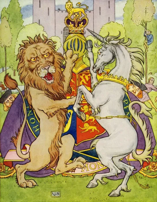 Framed Print : The Lion and the Unicorn by Leslie Brooke Framed Print : The Lion and the Unicorn by Leslie Brooke