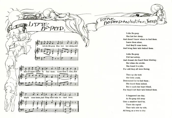 Framed Print : Little Bo Peep sheet music and lyrics Framed Print : Little Bo Peep sheet music and lyrics
