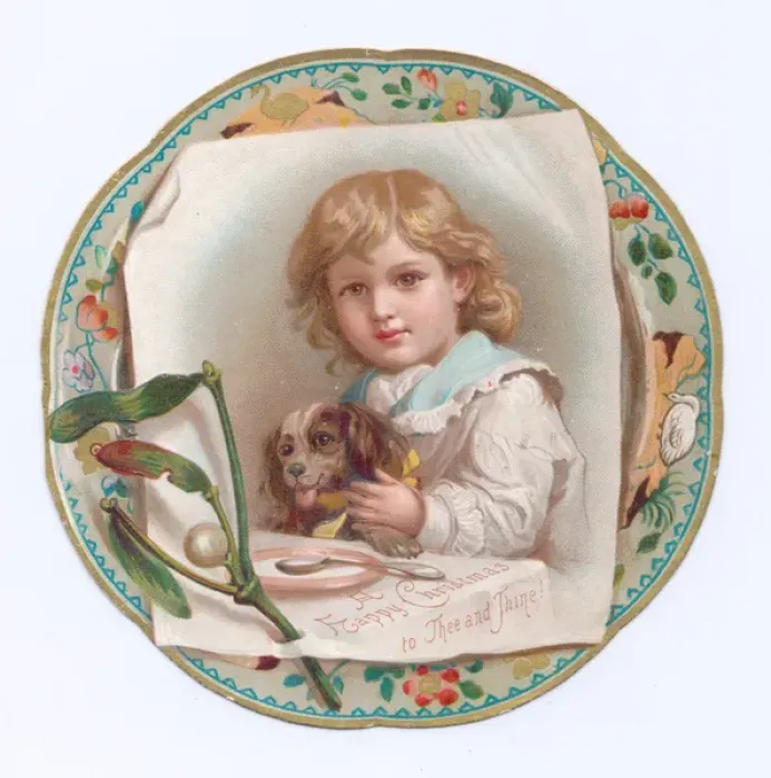 Framed Print : Little boy on a circular Christmas card Framed Print : Little boy on a circular Christmas card