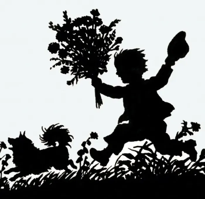Framed Print : Little boy and his dog frolic in a meadow Framed Print : Little boy and his dog frolic in a meadow