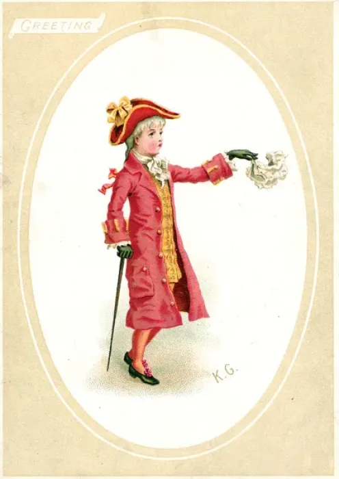 Framed Print : Little boy in historical costume on a greetings card Framed Print : Little boy in historical costume on a greetings card
