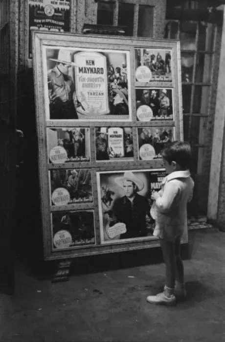 Framed Print : Little boy looking at movie display, New Iberia, Louisiana Framed Print : Little boy looking at movie display, New Iberia, Louisiana