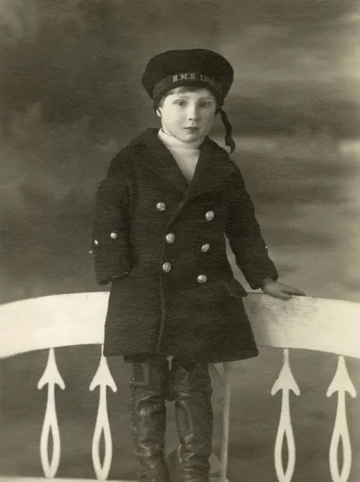 Framed Print : Little Boy in a studio portrait in a HMS Lion sailors cap Framed Print : Little Boy in a studio portrait in a HMS Lion sailors cap