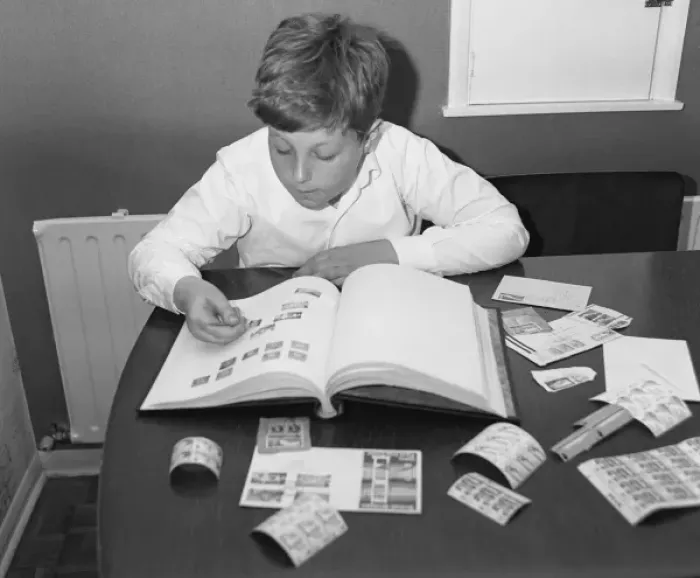 Framed Print : Little boy working on his stamp collection Framed Print : Little boy working on his stamp collection