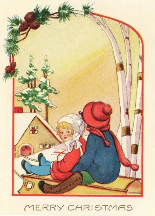 Framed Print : Two little children on a sledge Framed Print : Two little children on a sledge