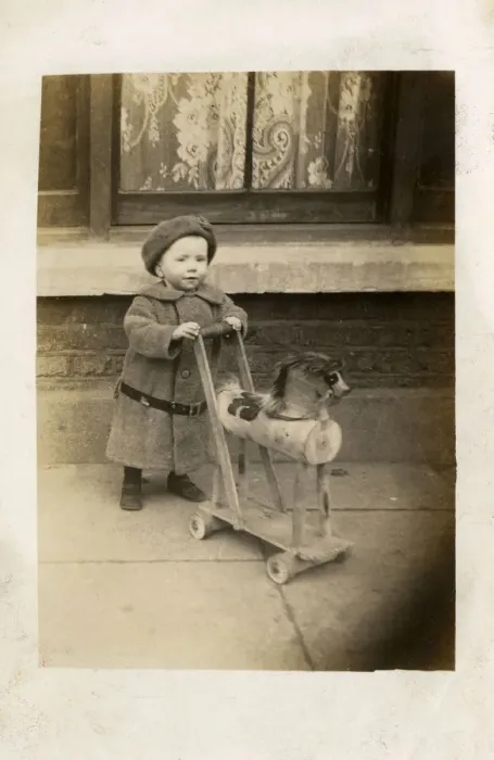 Framed Print : Little Georgie Reach pushing his Toy Horse - Blackpool Framed Print : Little Georgie Reach pushing his Toy Horse - Blackpool