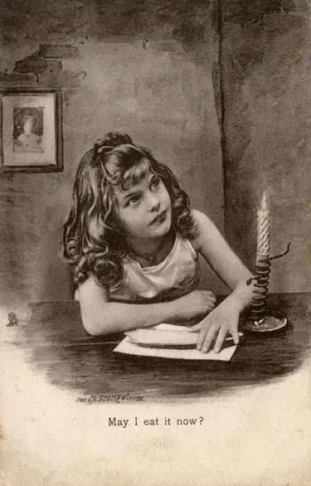 Framed Print : Little girl asking permission to start eating Framed Print : Little girl asking permission to start eating