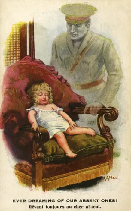 Framed Print : Little girl asleep, dreaming of her soldier father, WW1 Framed Print : Little girl asleep, dreaming of her soldier father, WW1