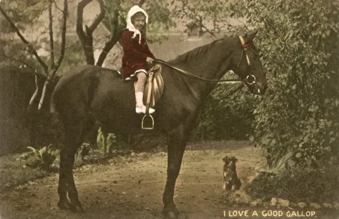 Framed Print : Little girl astride a large horse Framed Print : Little girl astride a large horse